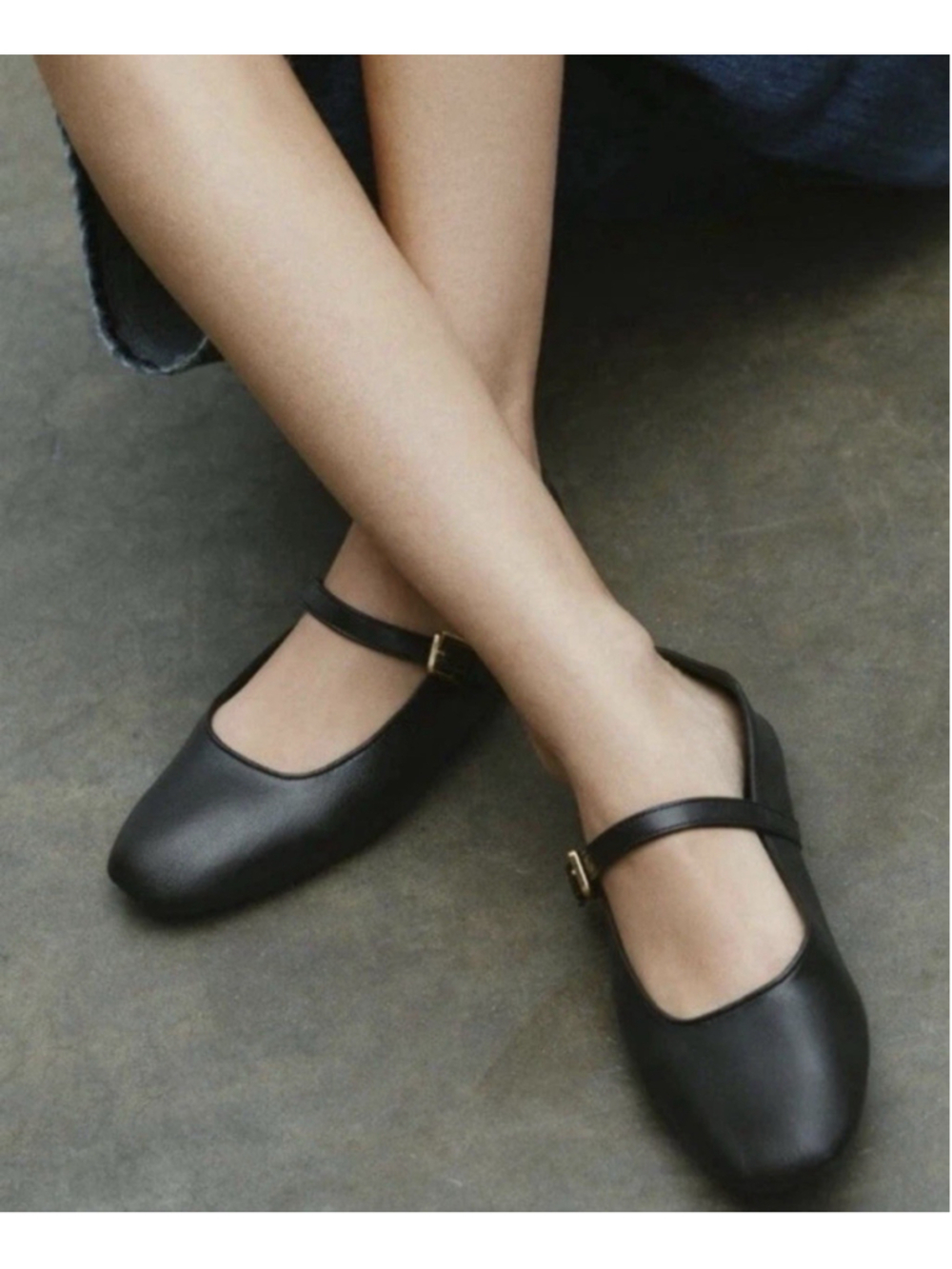 Zara Black Leather Mary Jane Ballet Flats EU41 Square Toe Balletcore French Girl